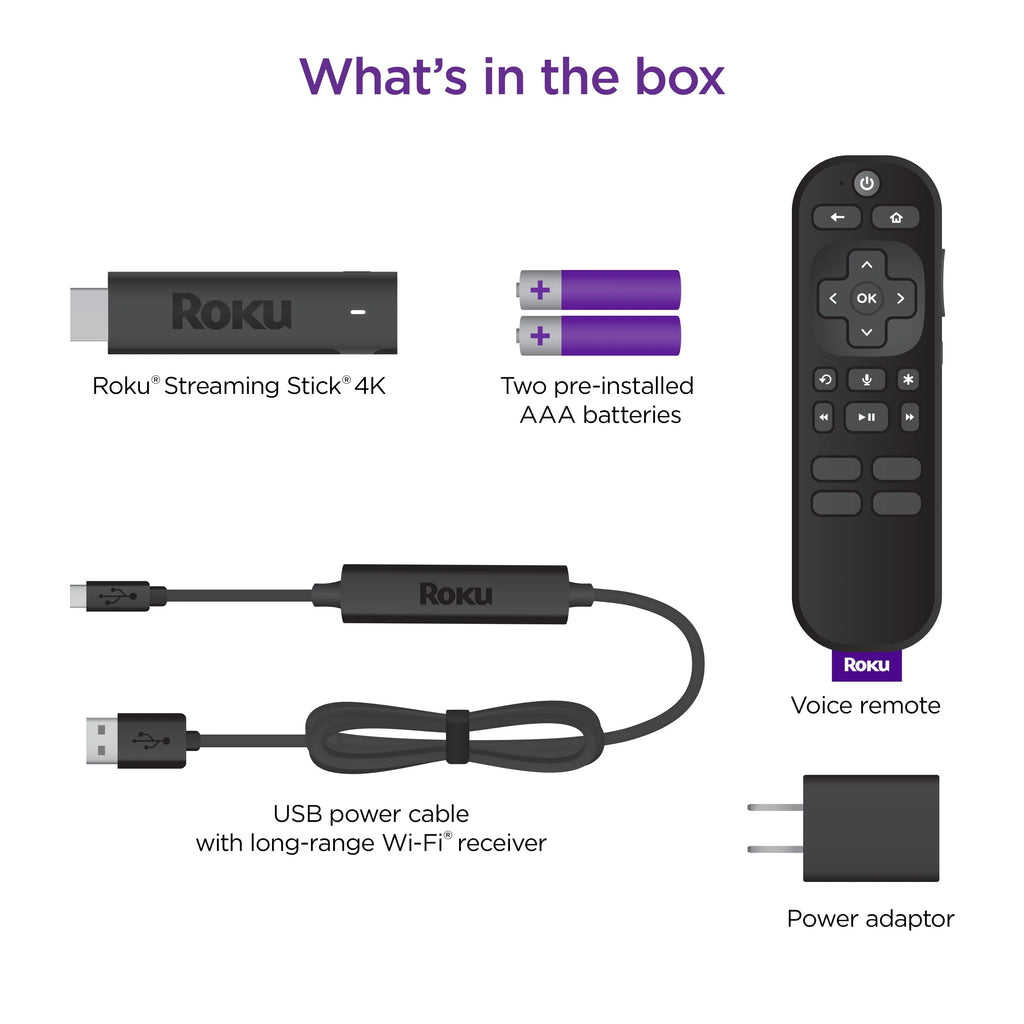 Roku Streaming Stick 4K with Voice Remote and Long-Range Wi-Fi Q53398