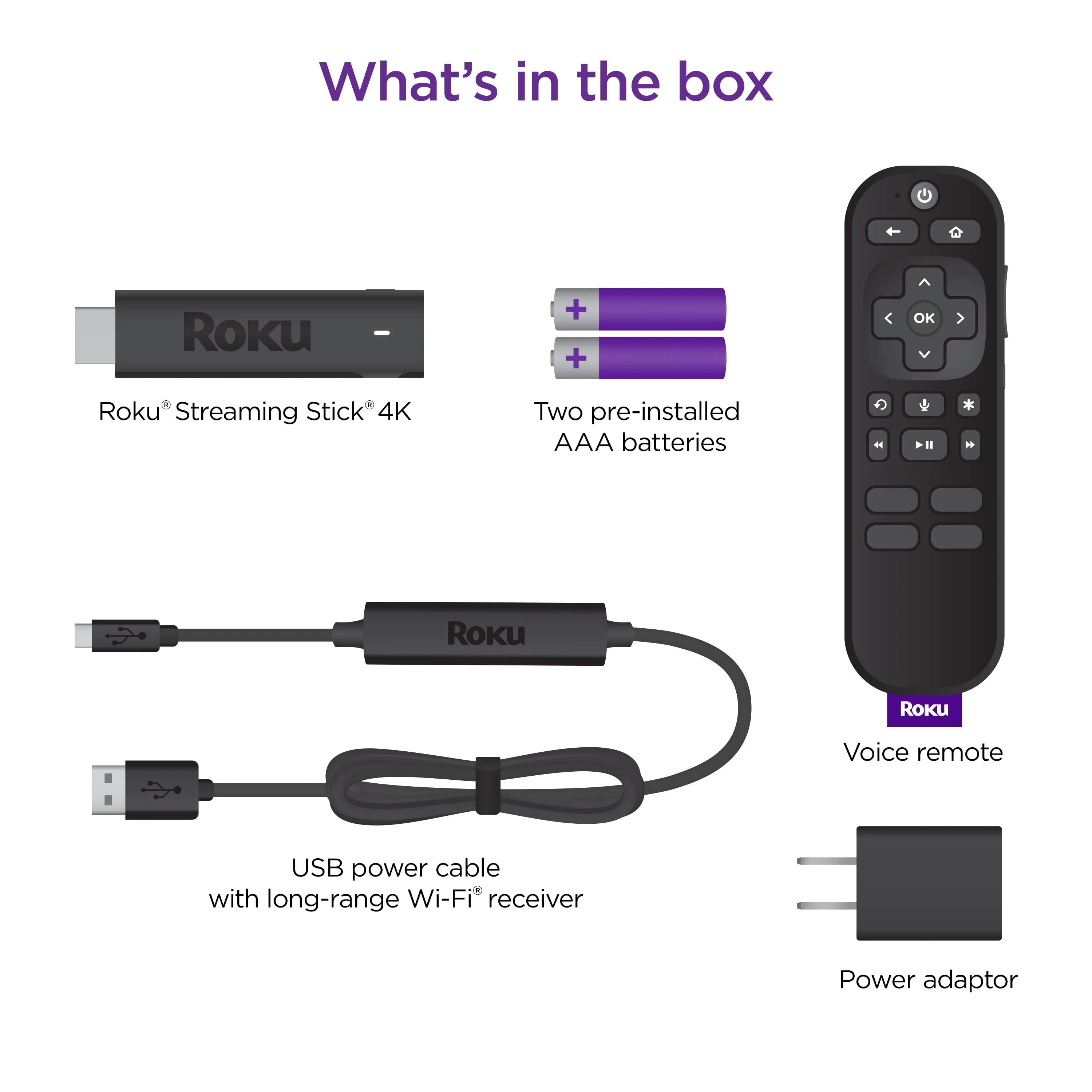 Roku Streaming Stick 4K with Voice Remote and Long-Range Wi-Fi Q53398
