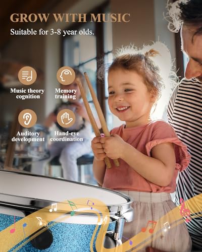 Eastar 3-Piece Kids Drum Kit for Beginners, 14 Inch, Metallic Sky Blue Y27429