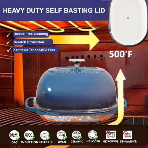 Cast Iron Dutch Oven 6 QT Bread Pan with Lid, Blue A278