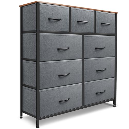 9 Drawer Dresser for Bedroom, Charcoal Black Fabric Storage Chest K84969