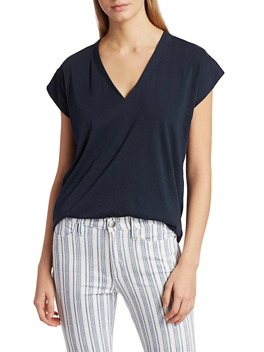 Frame Le Mid Rise V-Neck Tee Gris Heather C347