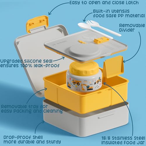 Fimibuke Bento Box for Kids with Thermos, 3-4 Compartment, Leakproof, BPA-Free L195