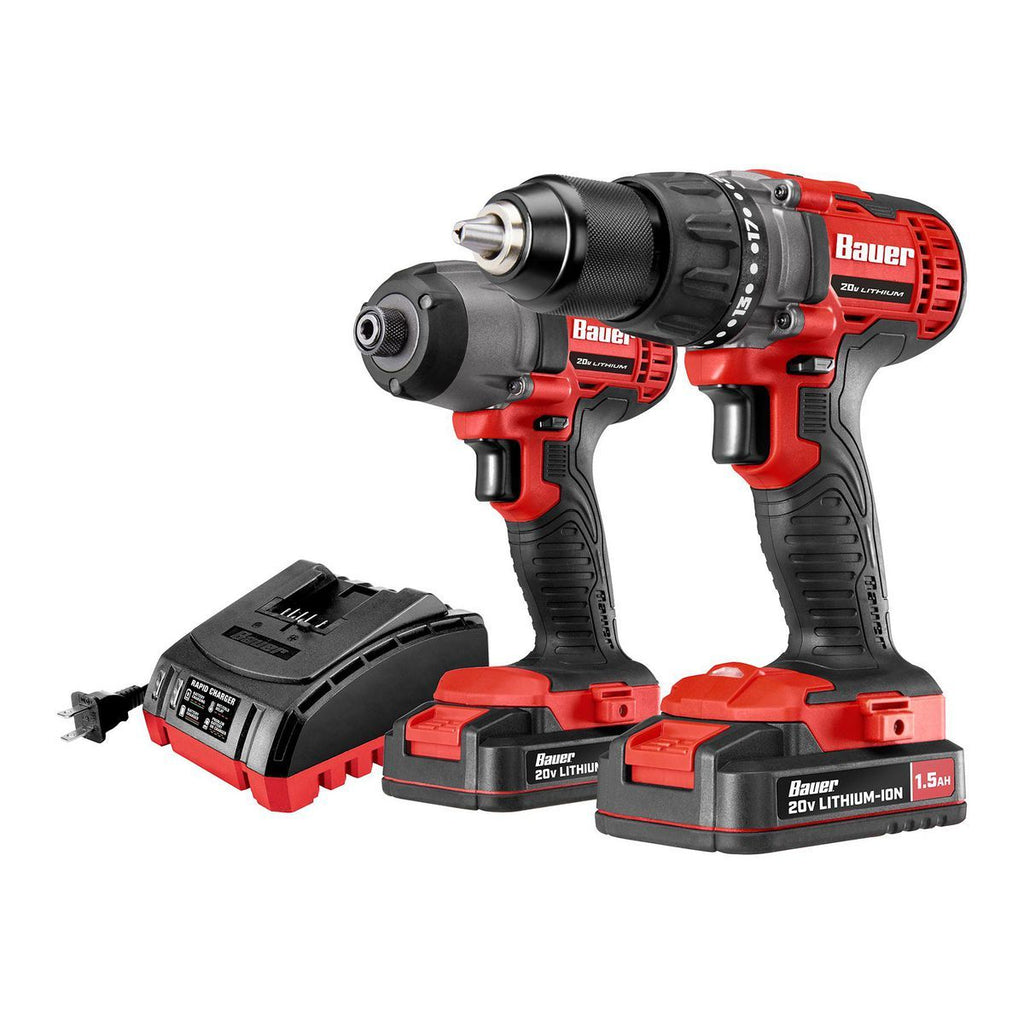BAUER 20V Cordless Drill and Impact Driver Kit with 1.5 Ah Batteries and Charger S127969