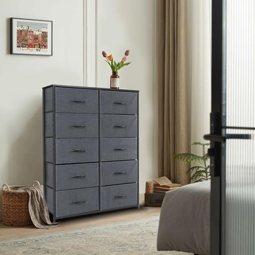 9 Drawer Dresser for Bedroom, Charcoal Black Fabric Storage Chest K84969