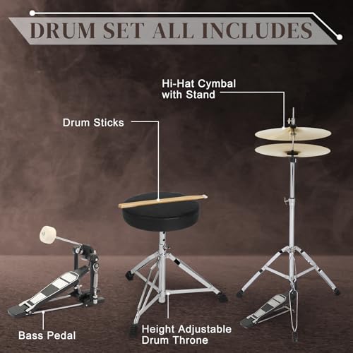 Ktaxon 22 Inch 5-Piece Adult Drum Set with Cymbals and Stool (Blue) G680
