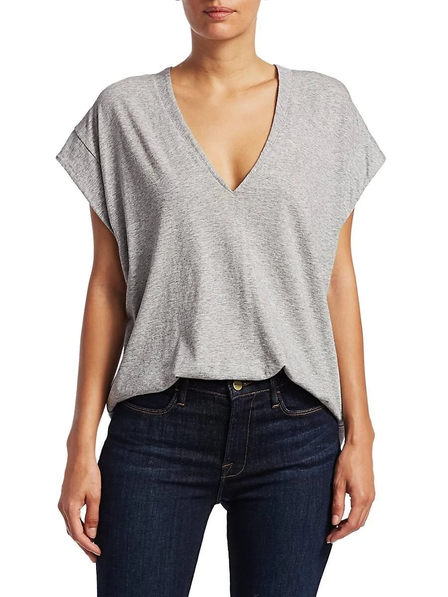 Frame Le Mid Rise V-Neck Tee Gris Heather C347