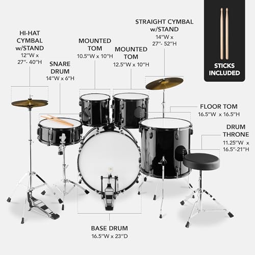 Best Choice Products 5-Piece Full Size Adult Drum Set with Cymbal Stands, Stool, Pedal, Sticks - Dark Blue Sparkle D34023