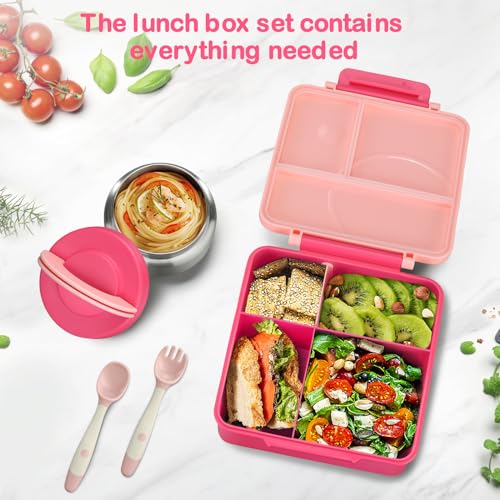 Bento Lunch Box Set for Kids with Soup Thermo, Leak-Proof, 4 Compartment, Black W97698
