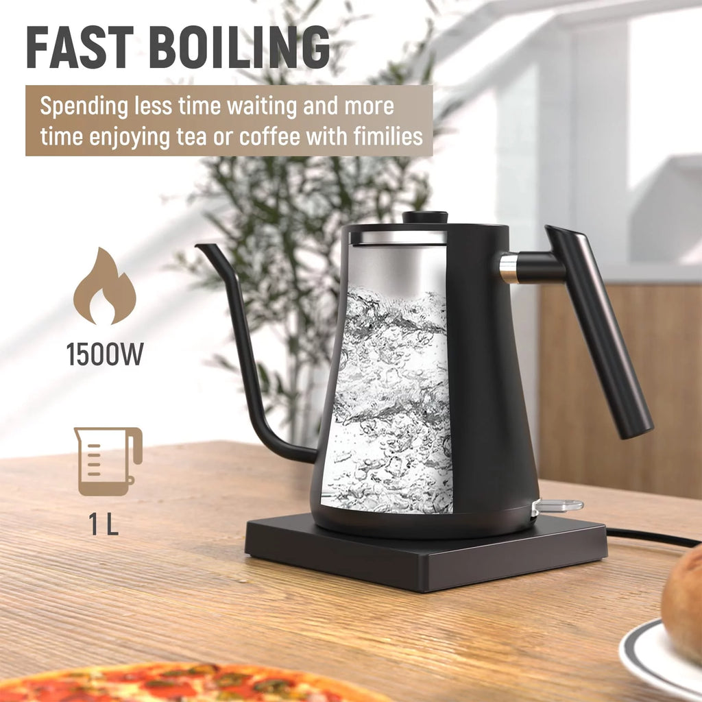Fabuletta Electric Kettle 1L, 1500W BPA Free Gooseneck Stainless Steel, Black C82523