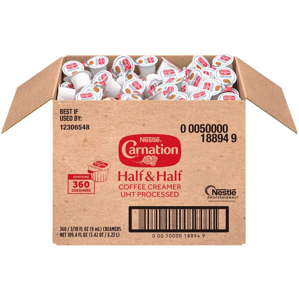 Nestle Carnation Coffee Creamer Half and Half, No Refrigeration, Made with Real Dairy, Box of 360 Pack of 2