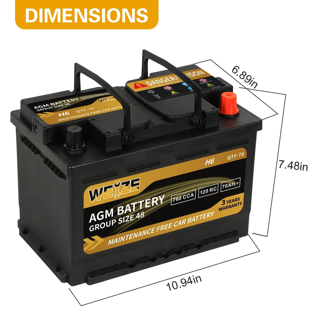 Weize Platinum AGM Automotive Battery Group 94R H7, 12V 80Ah N779