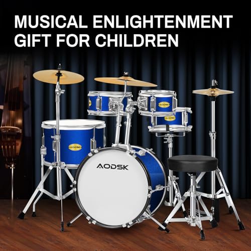 AODSK 5-Piece Kid Drum Set with Cymbal, Hi-Hat & Pedal, Black V3743