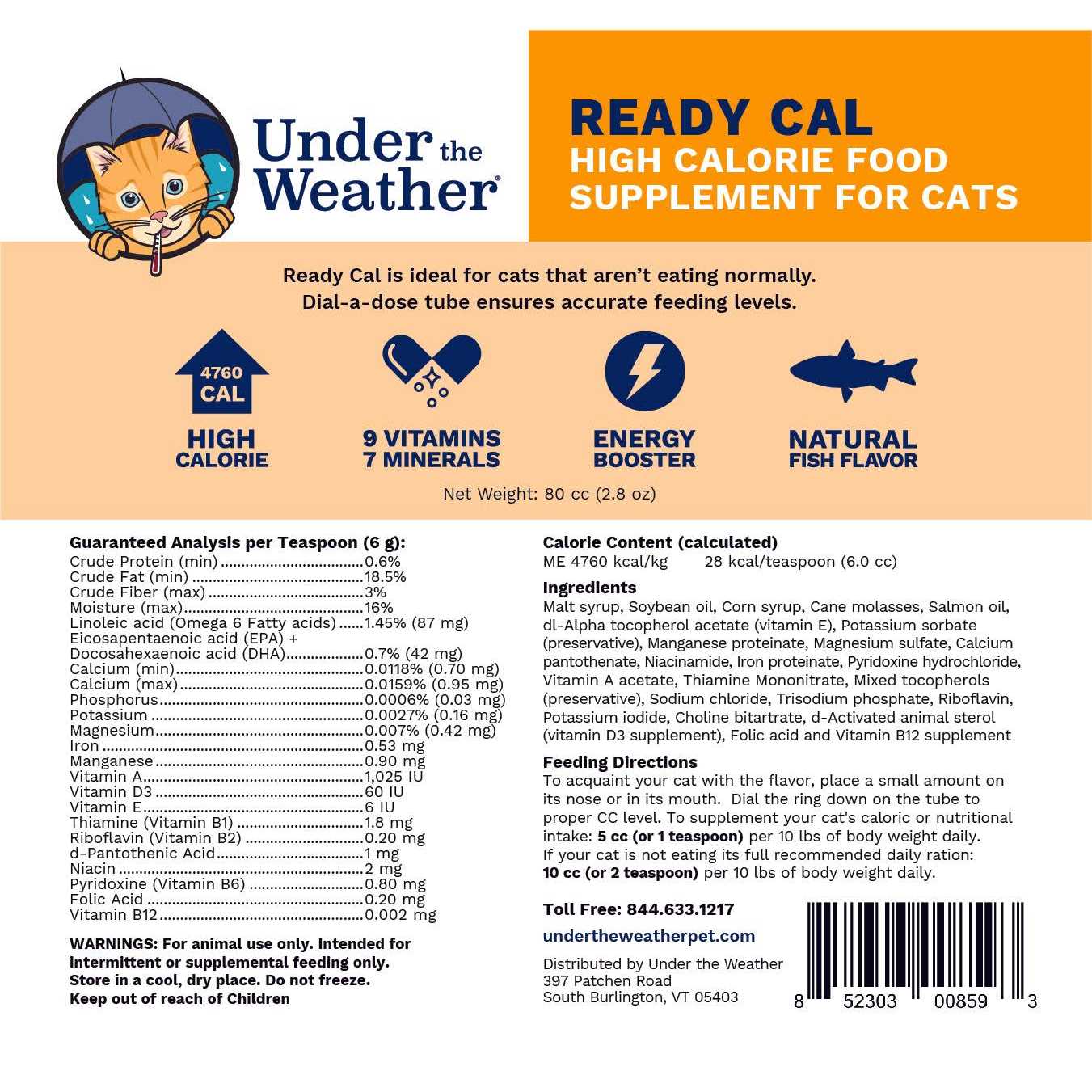 Under the Weather Ready Cal High Calorie Cat Food Supplement E6089