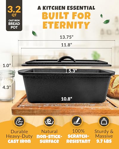 Rectangular Cast Iron Dutch Oven for Bread Baking with Lid, 3.2QT Q40886