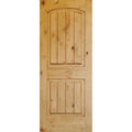 Krosswood Doors 28 in. x 96 in. Knotty Alder 2 Panel Top Rail Arch with V-Groove Solid Wood Core Interior Door Slab, Unfinished