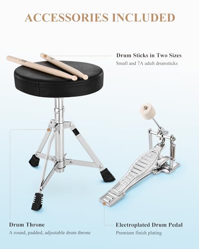 Eastar 3-Piece Kids Drum Kit for Beginners, 14 Inch, Metallic Sky Blue Y27429