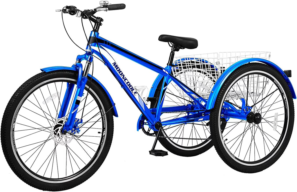 Slsy Mountain Tricycle for Adults, 7 Speed Three Wheel Bike with Cargo Basket I576