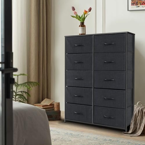 9 Drawer Dresser for Bedroom, Charcoal Black Fabric Storage Chest K84969