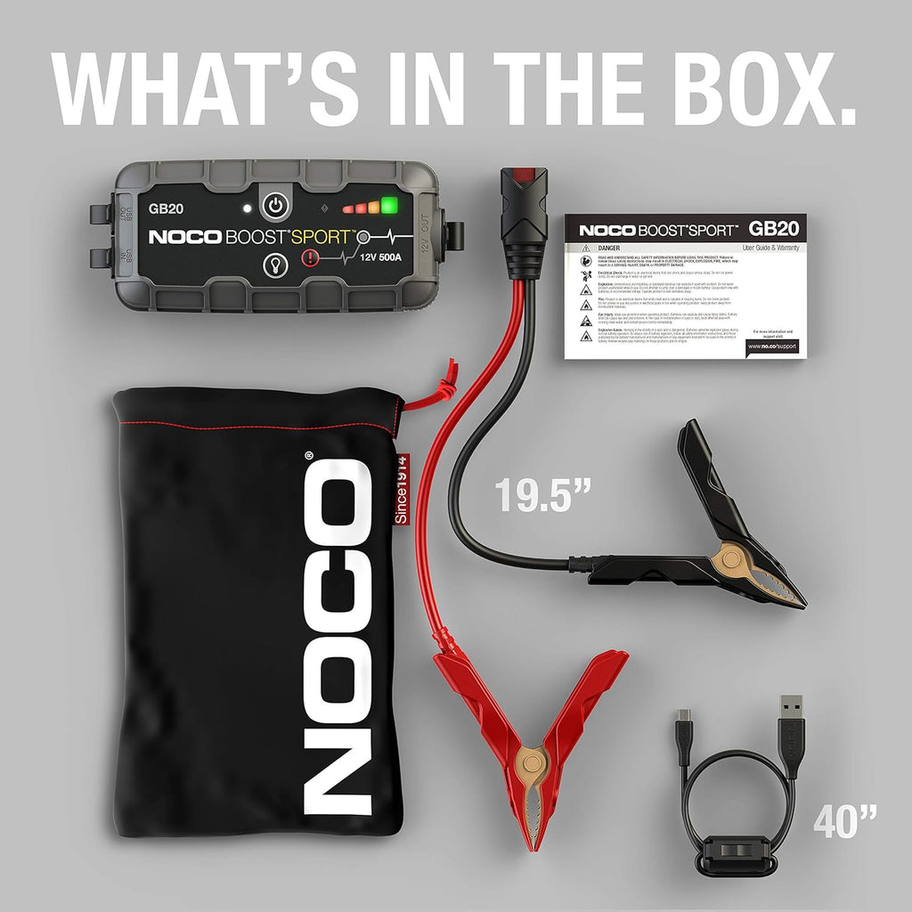 NOCO Boost Sport GB20 500A UltraSafe Lithium Jump Starter Box for 4-Liter Gas Engines (2-Pack) C110017
