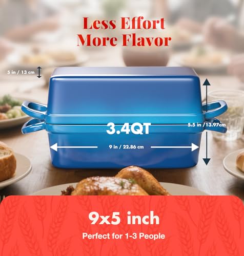 2 IN 1 Cast Iron Bread Loaf Pan with Lid, 3.4QT, Blue A3648