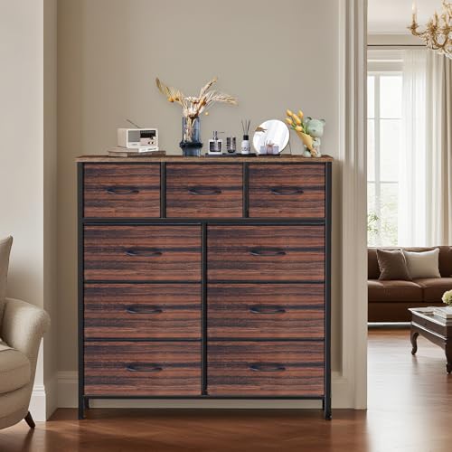 9 Drawer Dresser for Bedroom, Charcoal Black Fabric Storage Chest K84969