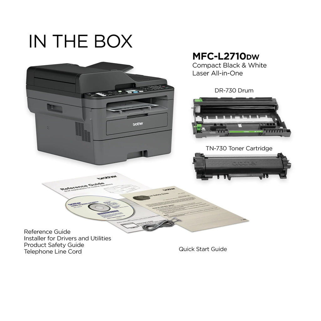 Brother MFC-L2710DW Monochrome Laser All-in-One Printer, Wireless Duplex E304