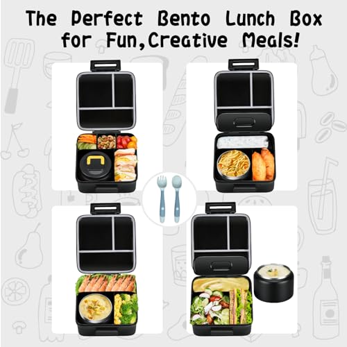 Bento Lunch Box for Kids with 5 Compartments and Thermos, Blue Dinosaur G749