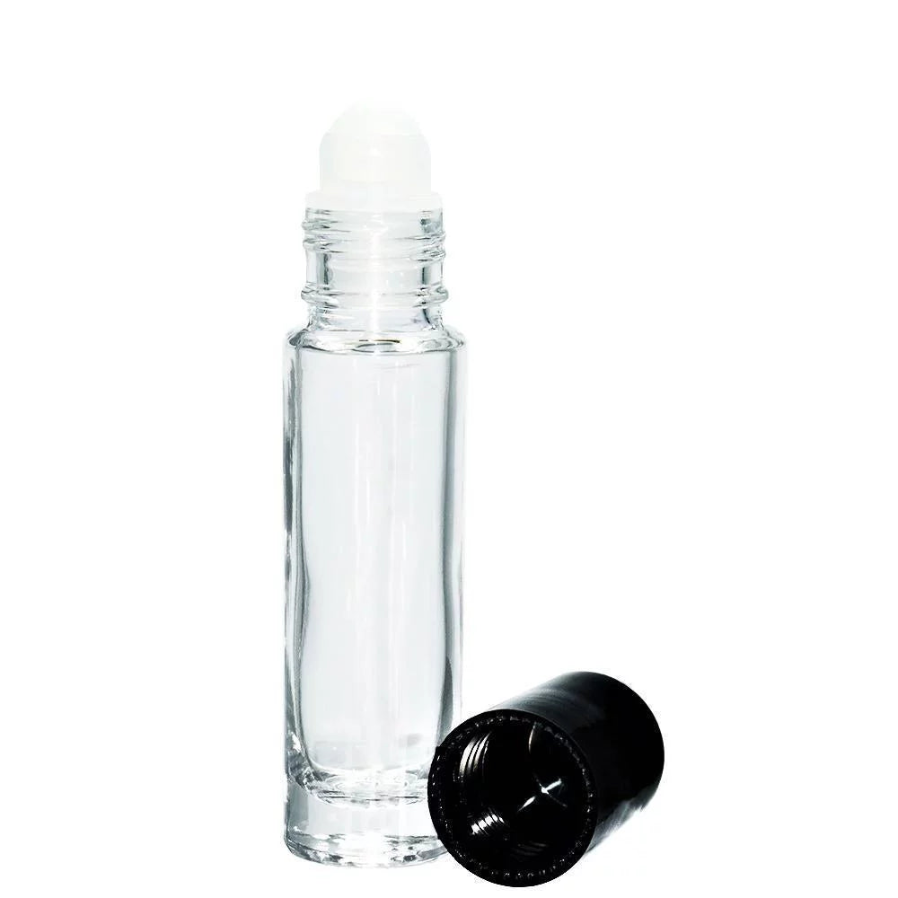 1/3 oz Clear Glass Roll-on Bottle with Black Cap L2864