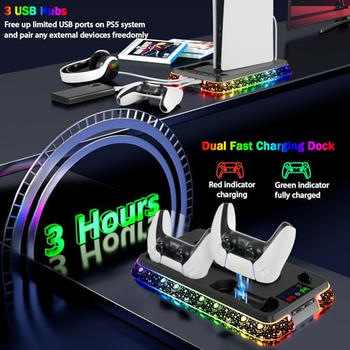 PS5 Stand and Cooling Station with LED Controller Charger for PlayStation 5 X4200