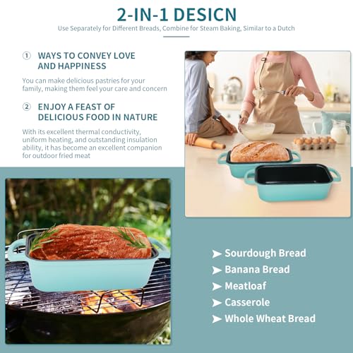 Enameled Cast Iron Bread Pan with Lid, 2 Piece Set, Lake Blue S82842