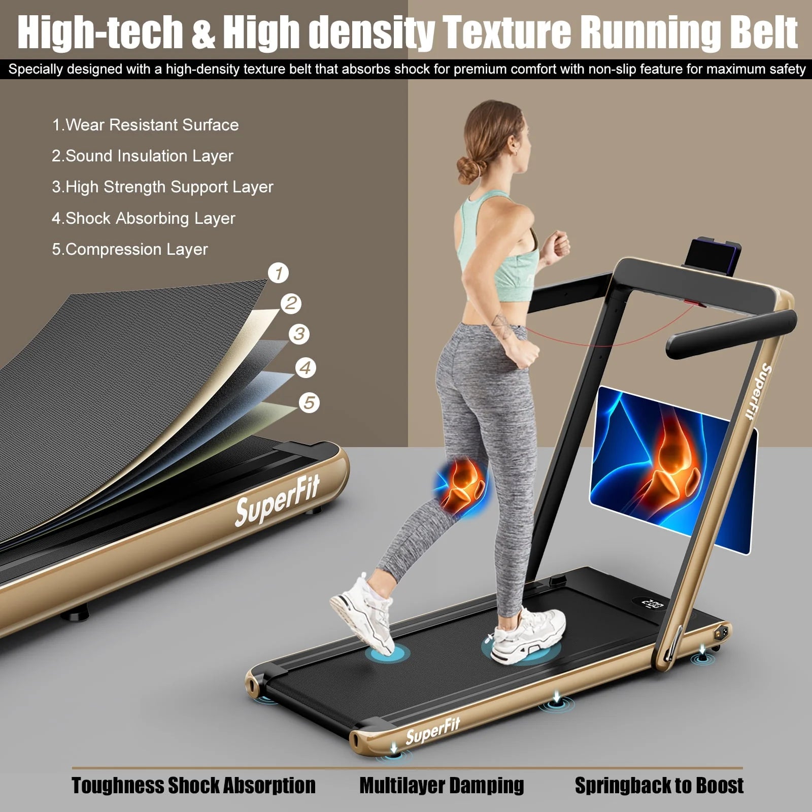 SuperFit 2 in 1 Folding Treadmill with APP Control Speaker Black D991