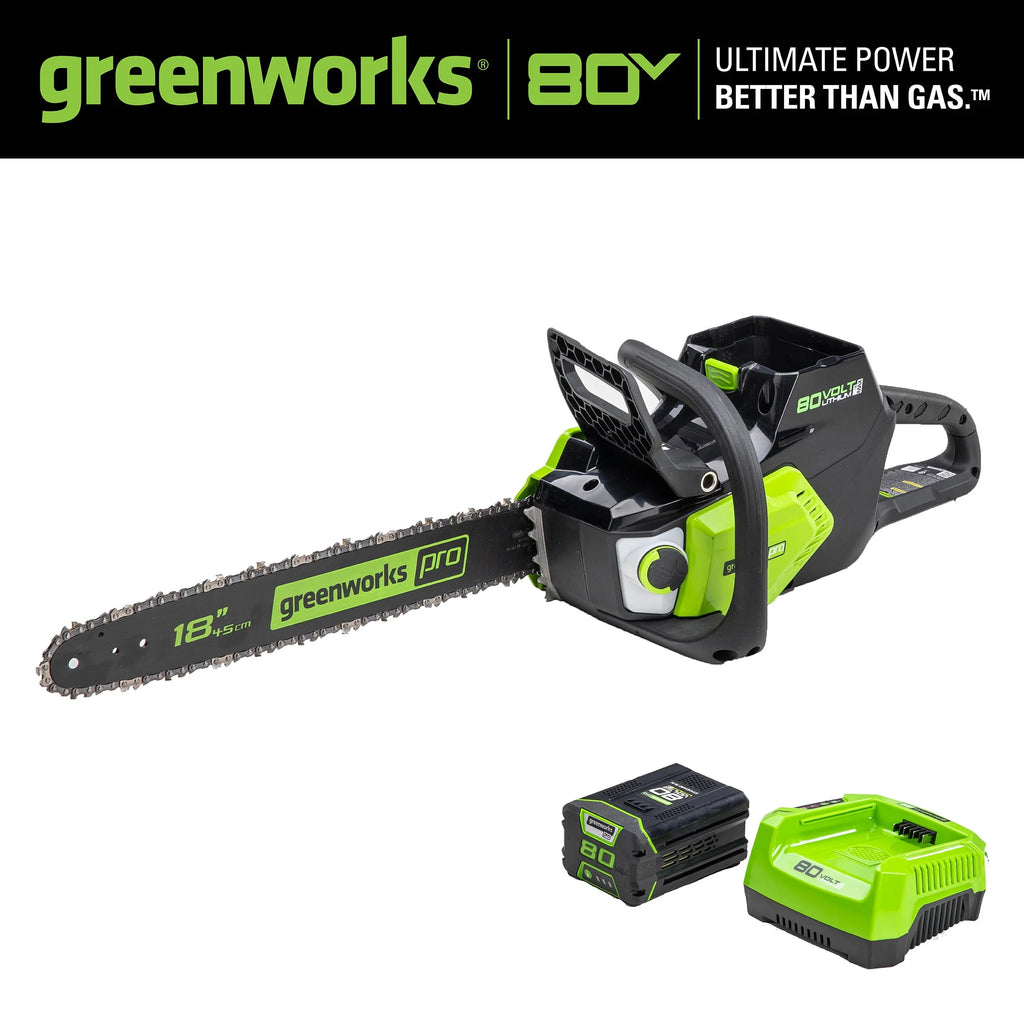 Greenworks 80V 18-inch Cordless Brushless Chainsaw Kit with 2.0 Ah Battery & Charger S659932