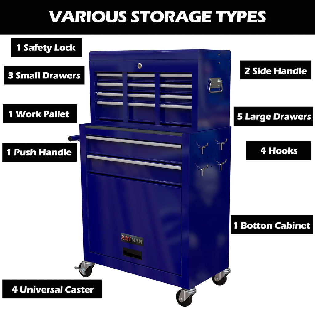 Blue 8-Drawer Rolling Tool Chest with Wheels and Lock Z60320