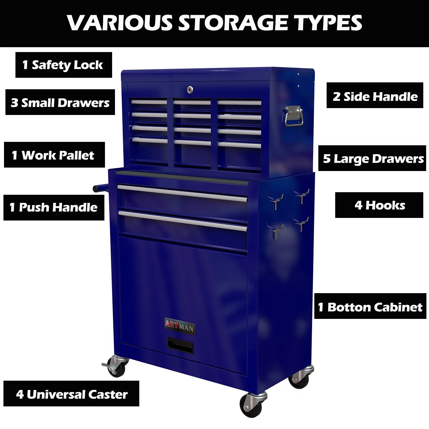 Blue 8-Drawer Rolling Tool Chest with Wheels and Lock Z60320