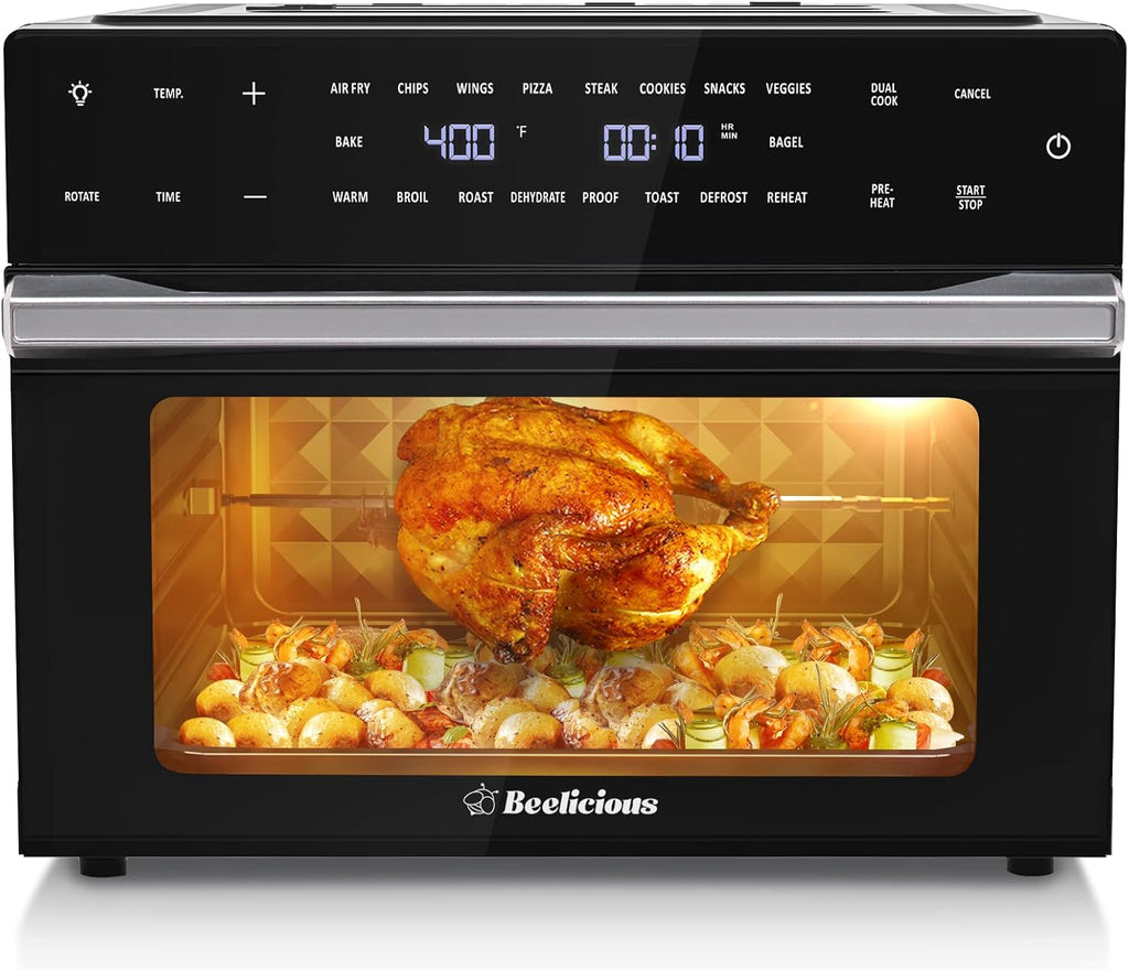 Beelicious Smart Oven Air Fryer, 32QT Extra Large Toaster Oven Air Fryer Combo with Rotisserie and Dehydrator, Digital Countertop Convection Oven Airfryer Fit 13" Pizza, 6 Accessories, 1800w, Black