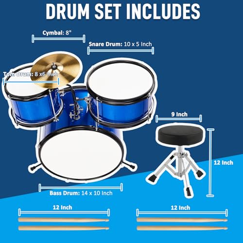 Ktaxon 3-Piece Kids Drum Set with Throne Stool, Pedal & Drumsticks, Black L8657