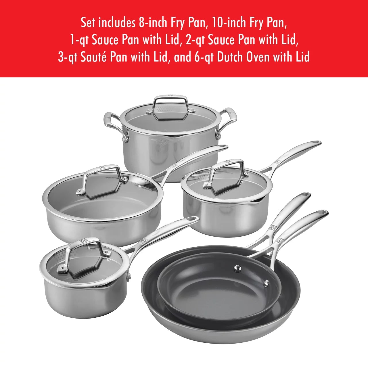 ZWILLING Energy Plus 10-pc Stainless Steel Ceramic Nonstick Cookware Set U8438