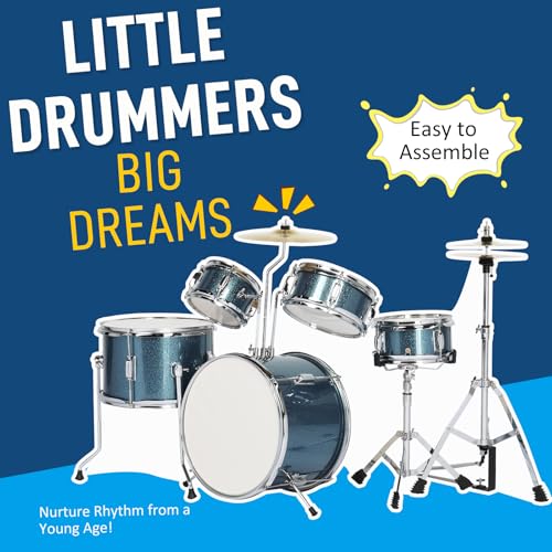 Ktaxon 5-Piece Junior Drum Set with Throne, Pedal & Drumsticks, Black Y61267