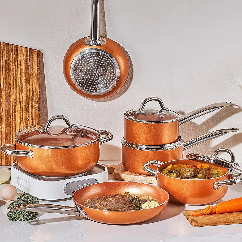 Copper Pots and Pans Set 10 Piece Nonstick Cookware with Ceramic Coating R9697
