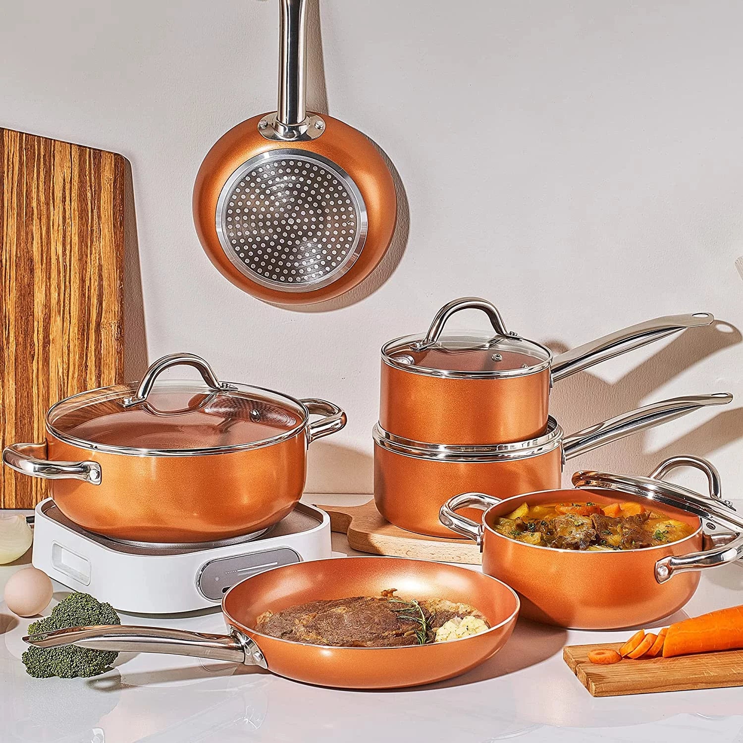 Copper Pots and Pans Set 10 Piece Nonstick Cookware with Ceramic Coating R9697