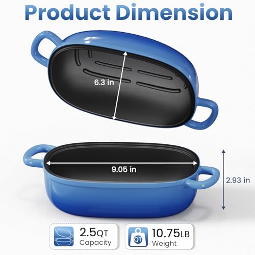 Cast Iron Dutch Bread Oven with Lid for Sourdough Baking, 2.5QT, Blue Oval C117511