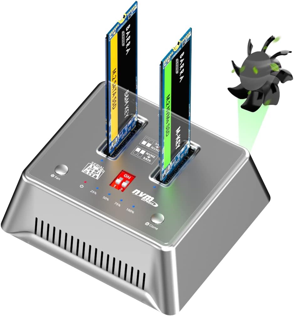 Dual-Bay NVME/SATA Docking Clone SSD Enclosure for M.2 PCIe & SATA, Up to 10Gbps - AJM2SPC E59460