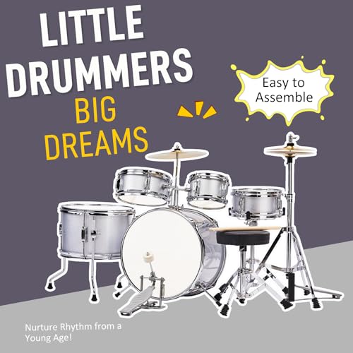 Ktaxon 5-Piece Junior Drum Set with Throne, Pedal & Drumsticks, Black Y61267