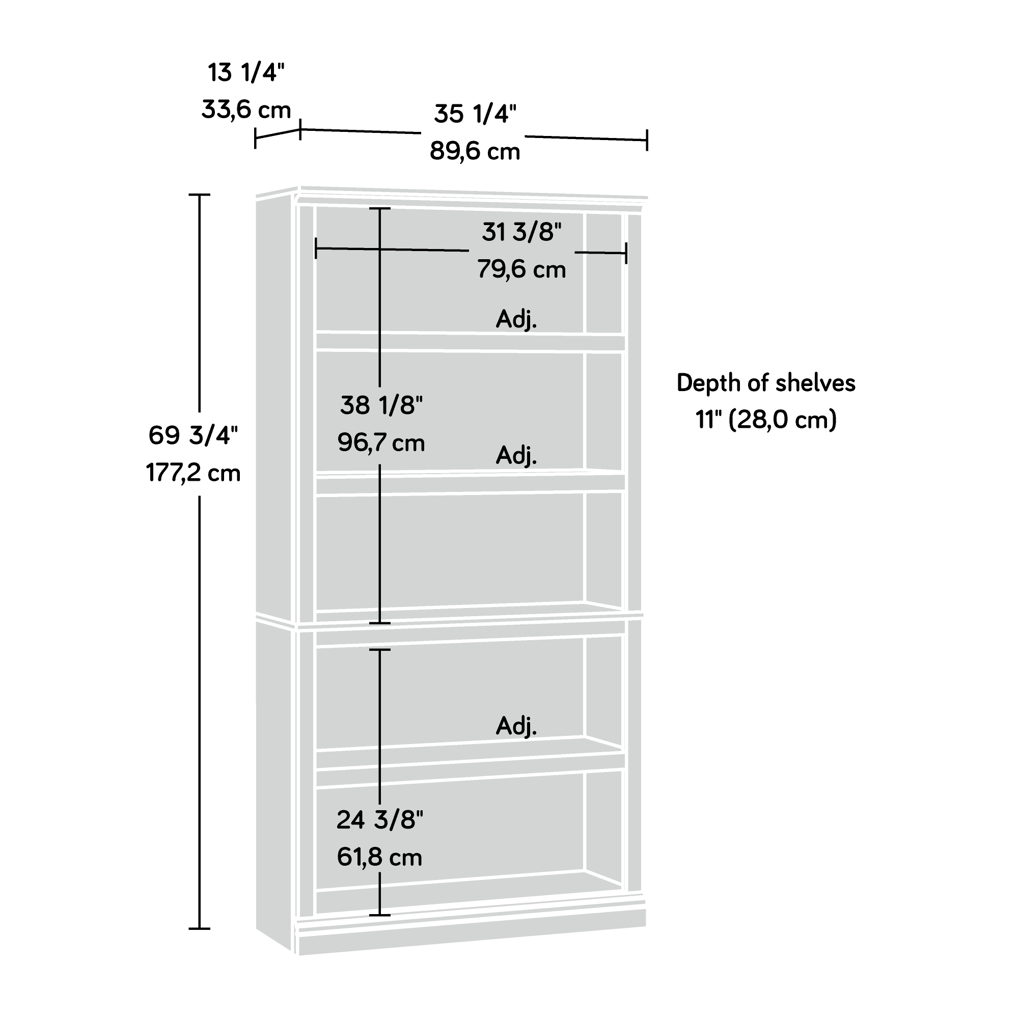 Sauder Select 5-Shelf Bookcase, Chalked Chestnut Finish O1929