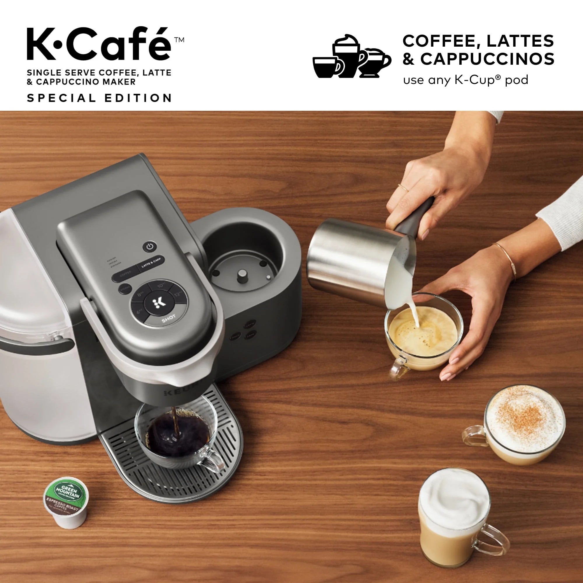 Keurig K-Cafe Special Edition Single Serve K-Cup Pod Coffee, Latte and Cappuccino Maker, Nickel N34174