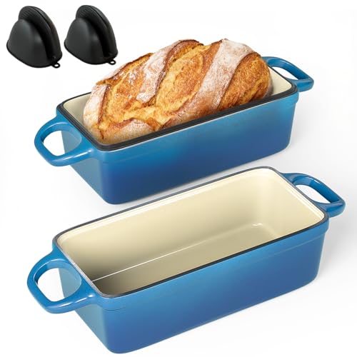 2 IN 1 Cast Iron Bread Loaf Pan with Lid, 3.4QT, Blue A3648
