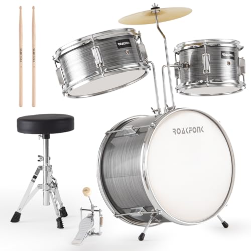 3 Piece Kids Drum Set with Throne, 14'' Bass Drum, Adjustable Seat W12582
