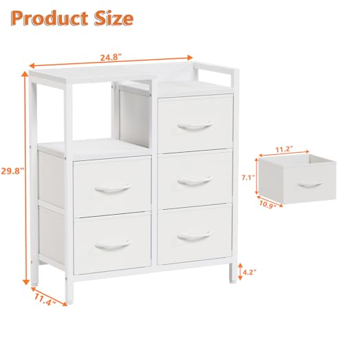 Furnulem 5 Drawer Black Fabric Dresser for Bedroom with Metal Frame D6974
