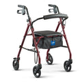 Medline Steel Rollator Walker, Folding Rolling Walker, 6 Wheels, 350lb Weight Capacity, Burgundy Red Frame